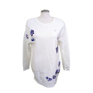 Anna Sui x Fila Womens XL Sweatshirt White Purple Embroidered Floral Bling Logo